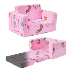 inhand Toddler Chair Comfy,2-in-1 Soft Toddler Couch Fold Out for