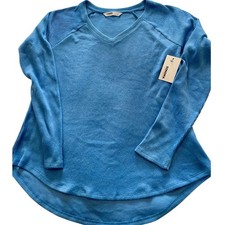 Sonoma New Misses Blue Ribbed Knit V-Neck Long Sleeve Top Comfy Casual