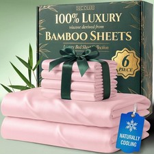100 Viscose Derived from Bamboo Sheets Queen Size - Luxury 6 Pc Naturally Co...