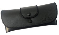 Double Snap Belt Loop Eyeglass Case Black PU Leather Vintage Old School Eye G...