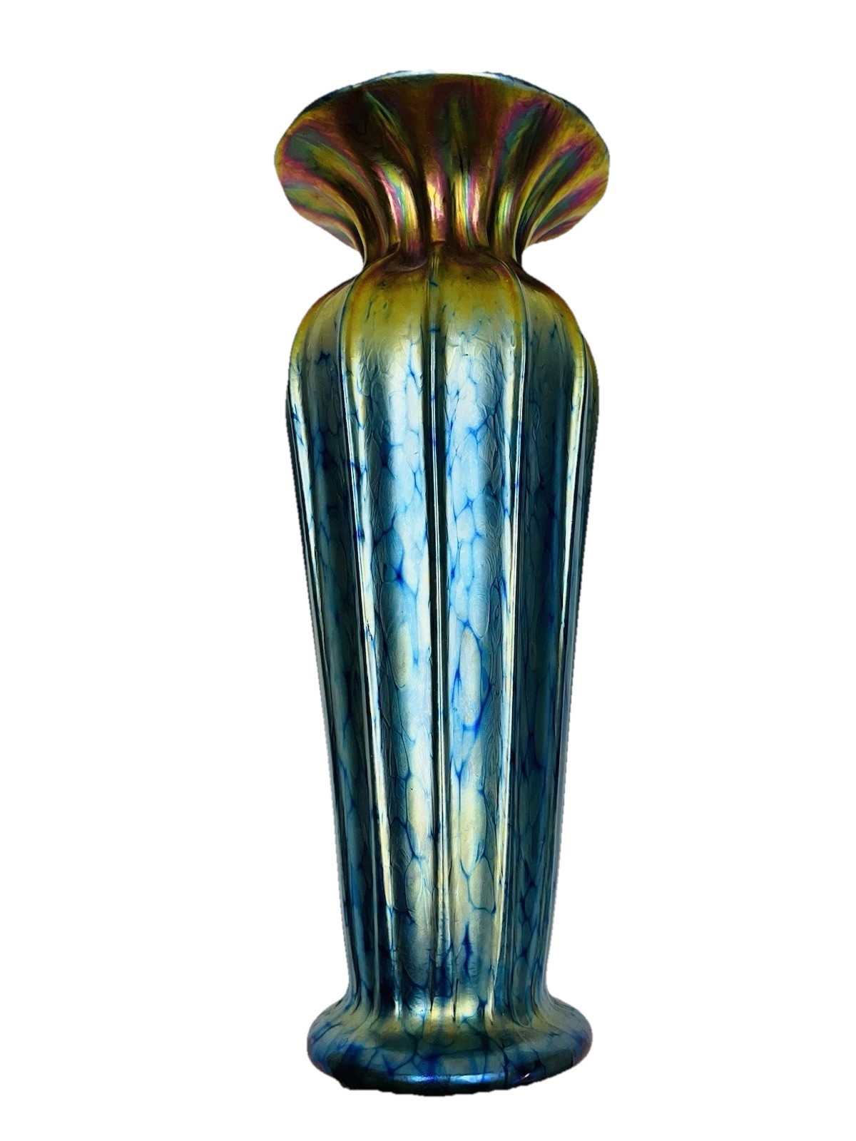 LUNDBERG STUDIOS  VASE Tall 12.5" Iridescent Gold Blue - Signed/Numbered 111652