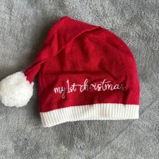 Baby's First Christmas Red Santa Hat White Embroidered Size 6-18 Months
