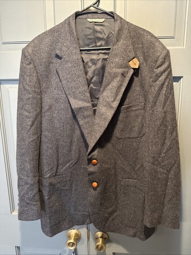 Vintage Stafford Sport Mantel Herren 46R Blau Tweed Leder Knöpfe Ellenbogen Patches - Bild 1 von 7