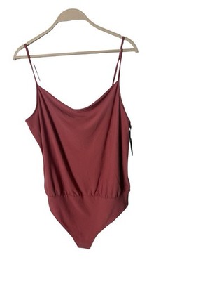 Free Press Red baroque Long-Sleeve V-Neck Bodysuit Size Medium Stretch Knit