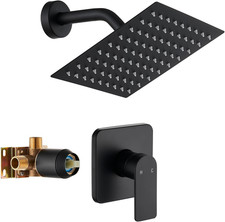 Black Shower Faucet Single Function Trim Kit with Rough-In Valve Set Bath Rainfa