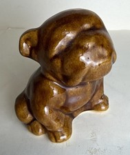 Antique Brown Glaze YELLOW WARE pottery , Dog, Piggy Bank, Coin Slot on Back, 4&rdquo;