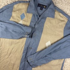 Nat Nast Mens Button Up Shirt Medium Blue Tan Diamonds are Forever Silk Bowling