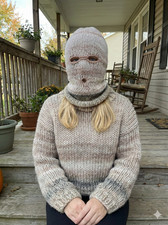 Ski Mask Balaclava 3 hole Tan/Gray/Light Brown Winter Hat Thick