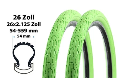 PACO 2 Stück 26 Zoll Cruiser Fahrrad Reifen 26x2.125 City Bike 54-559 flame Grün