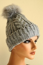 TIME and TRU Winter Gray Knit Beanie Hat Pom Pom NWOT