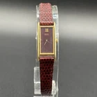 Vintage Seiko Ladies Tank Watch 2E20-5230 Burgundy Dial & Band w/ Gold Tone Case