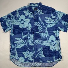 VTG Jams World Bali Hawaiian Button Shirt Mens Large Blue Floral Rayon