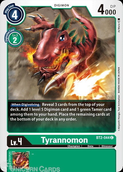 BT2-044 Tyrannomon Common Mint Digimon Card