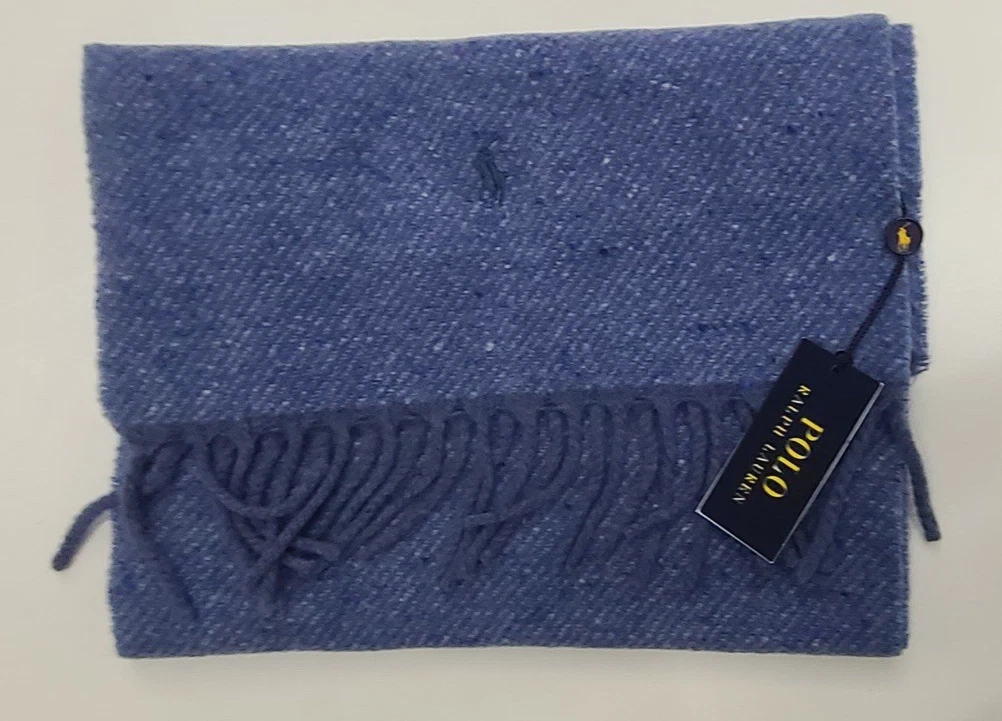Polo Ralph Lauren Mens Winter Scarf Delta Blue Classic Knit Wool