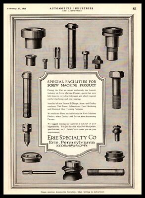 19190 Erie Specialty Co. Pennsylvania Screw Machine Products Vintage Print Ad