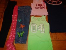 6 PIECE GIRLS CLOTHES SIZE 8 - 2 PANTS 2 SHIRTS 1 DRESS 1 TIGHTS NICE DEAL 432