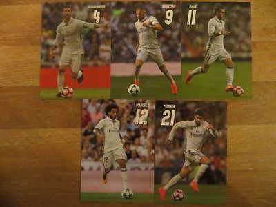 5 Autogrammkarten RAMOS/MARCELO/BALE/BENZEMA/MORATA Real Madrid 16/17 2016/2017