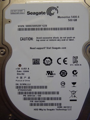 Seagate ST9500325AS | S2W | PN: 9HH134-189 | FW: 0001SDM1 | SU | 500GB #54