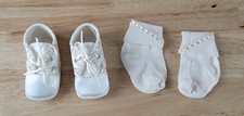 Secret Garden SATIN CRIB SHOES with Matching Socks Ivory Size 0