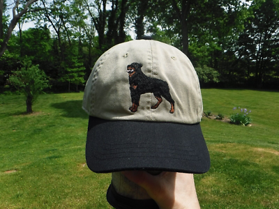 NEW ROTTWEILER GR8 DOG EMBROIDERED TAN/BLACK COTTON BUCKLE CAP HAT