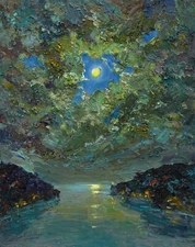 Moon and clouds Original painting IMPRESSIONISM Oil on panel by A. Onipchenko