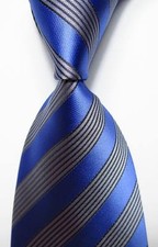 New Classic Striped Blue Gray JACQUARD WOVEN 100 Silk Men's Tie Necktie