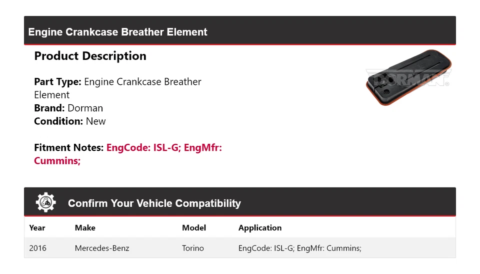 Elemento respirador cárter motor Mercedes-Benz Torino Dorman 2016 Foto 2 de 4