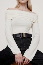 NWT Banana Republic RT 100 Cream Luxe Wool-Blend Jersey Knit Off-Shoulder Top XS