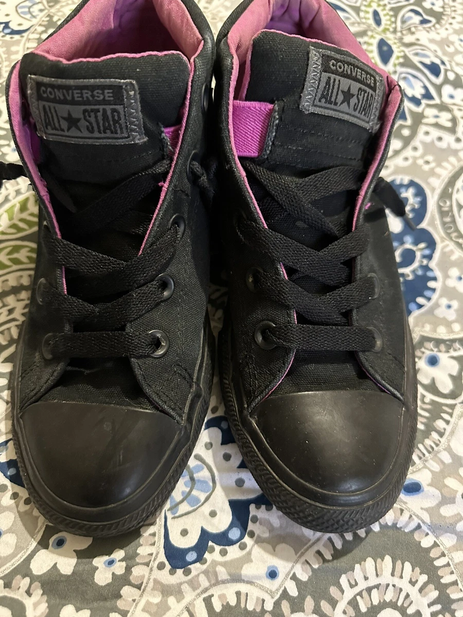 Pink and black hot sale high top converse