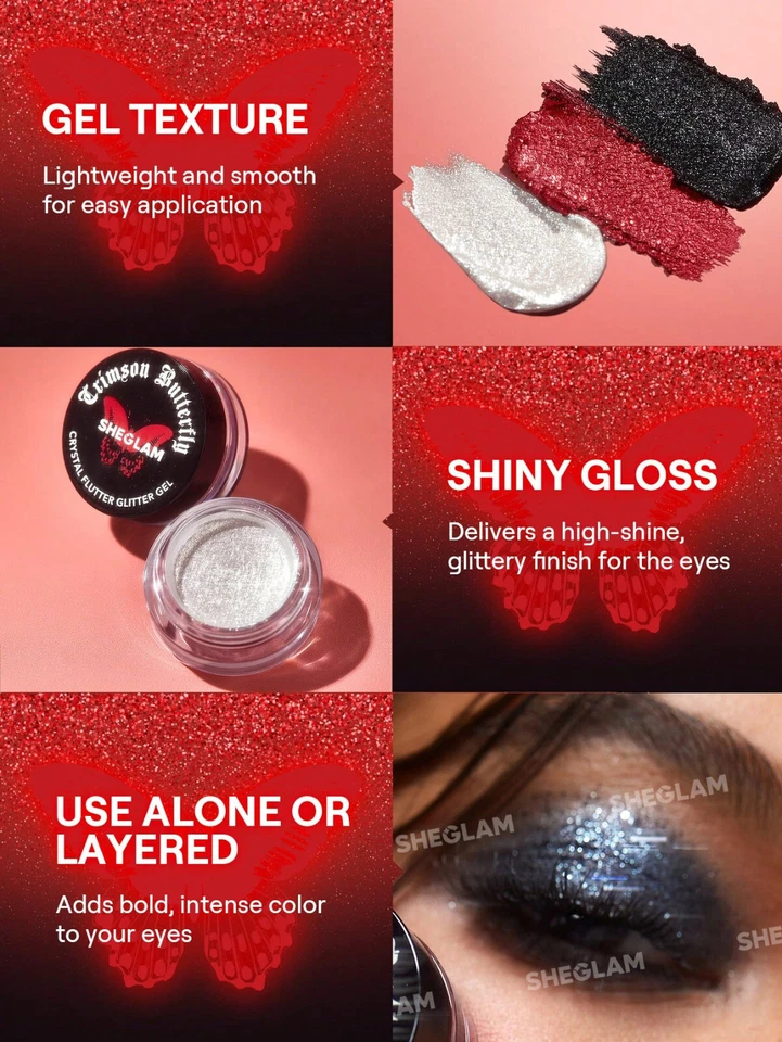 CRIMSON BUTTERFLY Sheglam Crystal Flutter Gitter Gel EYESHADOW - COCOON - Image 3 of 4