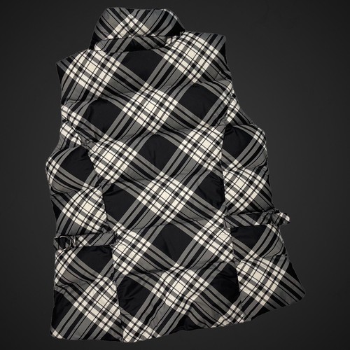 Eddie Bauer Plaid Puffer Vest Full Zip Black White Small Goose Down Preppy - Picture 2 of 10