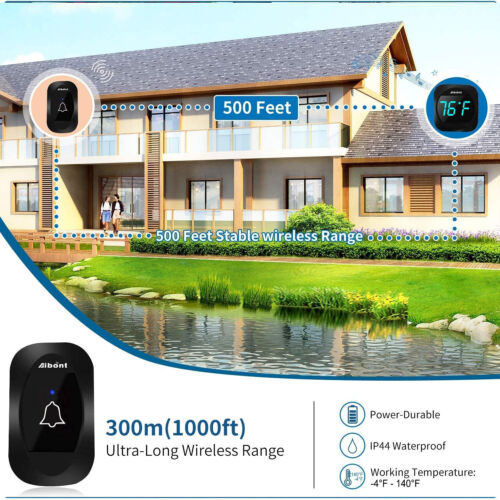 Wireless Doorbell Thermometer Waterproof Door Bell Kit Adjustable Volume 1000ft - Picture 6 of 6