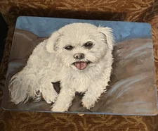 Custom hand painted dog Keepsake Box Wood Pet portrait memorial Box Poodle Any