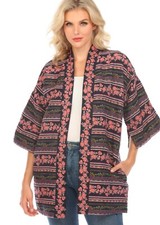 Johnny Was Allora Jacquard Kimono Boho Chic 3/4 Sleeves Cardigan W41523 XS NEW
