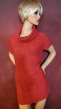 Tommy Hilfiger Red Knit Mini Dress Size Large Short Sleeves Cowl Neck