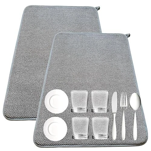 2 Pack XXL Dish Drying Mats for Kitchen Counter, 24 x 17 inch Microfiber  Dish