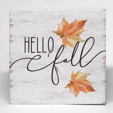 Autumn Maple Leaves Wooden Box Sign for Farmhouse Desk Decor