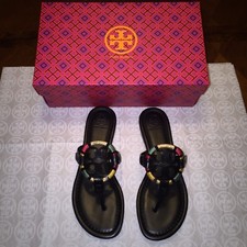 NIB Tory Burch Miller Embroidered Sandal in Black Size 5