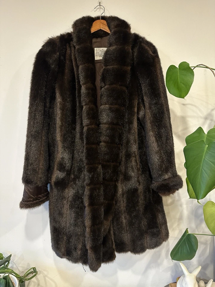 Cinturón grande de piel de conejo vintage Oleg Cassini visón marrón de lujo de longitud media Foto 2 de 4