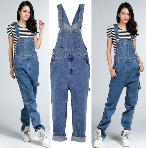 Womens Loose Denim Overalls Pants Bib 