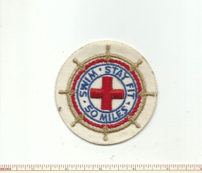 EB AMERICAN RED CROSS ARC 50 MILES PATCH SWIM STAY FIC GMY SHIPS WHEEL CE BADGE