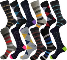12 Pk MULTI PATTERN COTTON MULTICOLOR FIRST QUALITY MEN'S DRESS SOCKS 10-13