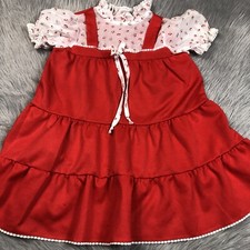 Vintage Toddler Girls Red White Polyester Tiered Ruffle Cherry Dress