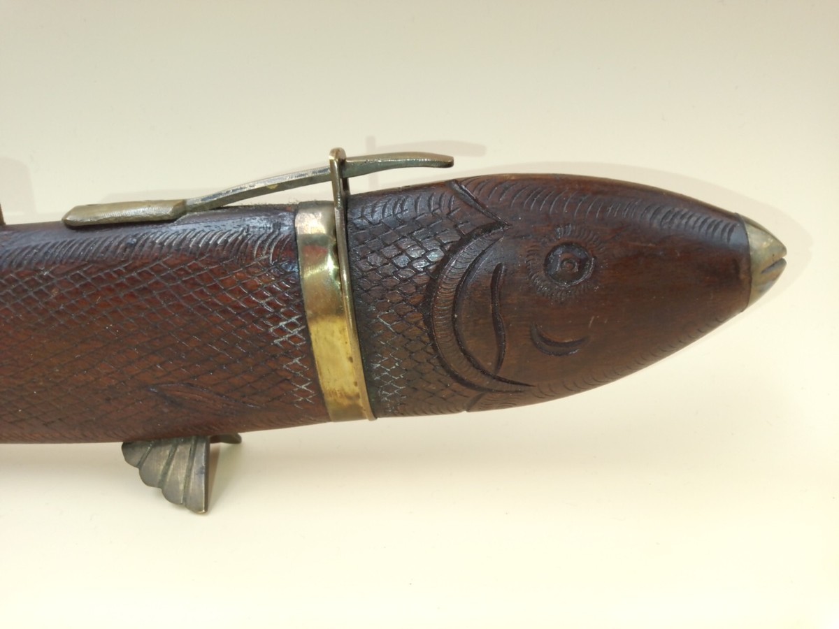 Couteau Et Fourchette De Service Vintage - Anglo-indien - Poisson - Bois Et Laiton