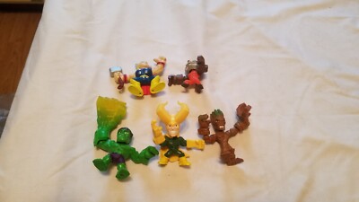 4 Marvel Mashers Loki Groot Hulk Rocket Racoon & 1 Super Hero Squad Thor Figures