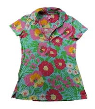 Lilly Pulitzer Polo Shirt Ants on Parade Women's XS Slub Cotton Stretch Resort