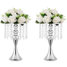 2 Pcs Silver Vases for Centerpieces, 13.8in Crystal Flower Arrangement Stand,...