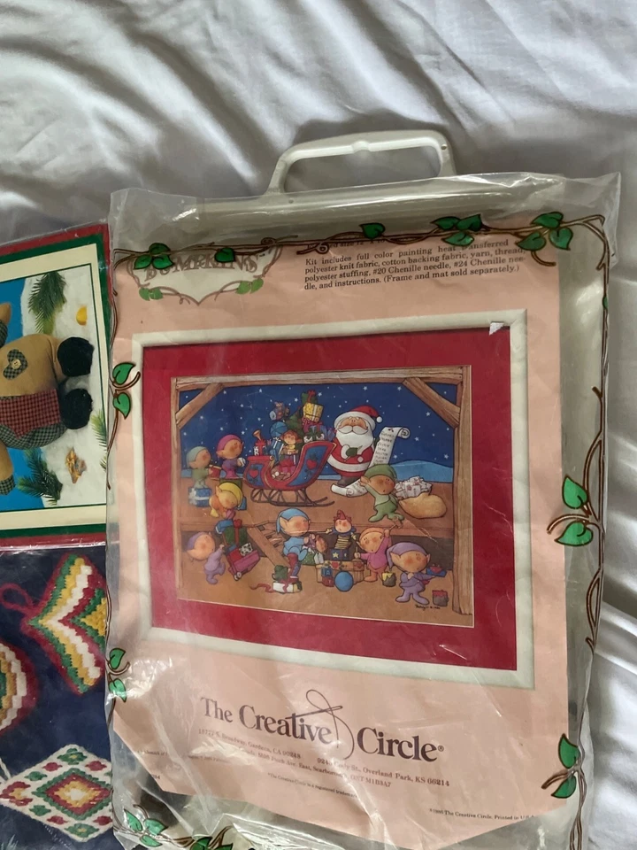 Christmas Craft Kits Bundle - Cross Stitch Needlepoint Bean Bag Ornaments & Wall - Image 2 of 4