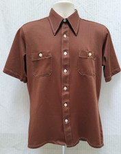 Vintage 70s ARROW DOUBLER Brown DISCO COLLAR Button Up Shirt - Size 16 Medium 