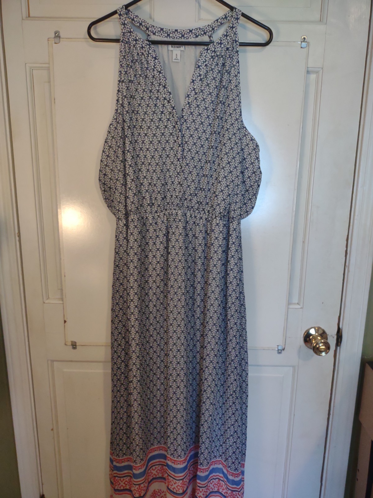 Old Navy Women’s XL Blue/White/Red Geometric Sleeveless V-Neck Maxi Dress